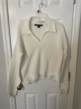 White Connection 100% Cotton Collared Sweater
